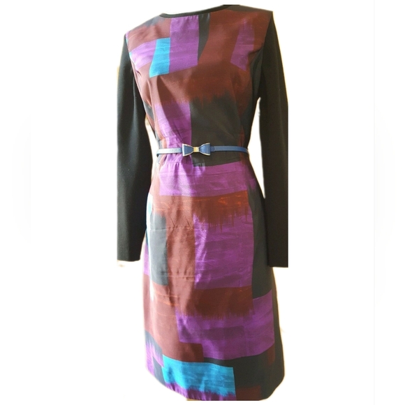 *$3,300 OSCAR DE LA RENTA ARTSY BLACK PURPLE COLORBLOCK RUNWAY DRESS US M - Picture 6 of 15